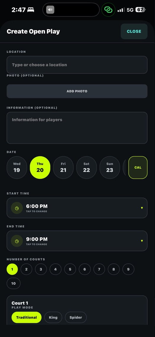 Configuración de un Open Play en Level